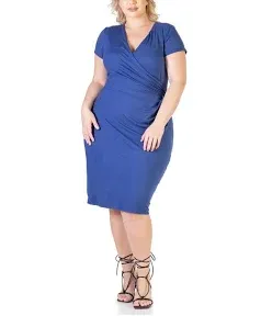 24seven Comfort Apparel Plus Size Short Sleeve V-Neck Faux Wrap Dress Women's