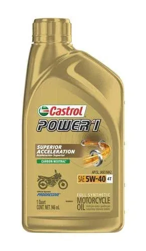 Castrol 15D1C9 Power 1 Racing 4T Motorcycle Oil - 10W40 - 1qt. 5959465