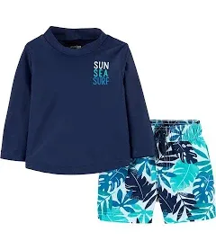 Simple Joys by Carter's Toddlers and Baby Boys' Swimsuit Trunk and Rashguard Set