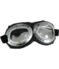 Steampunk Aviator Goggles Black &amp; Silver With Clear Lens Costume Accessory