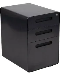 Flash Furniture Wren Ergonomic 3-Drawer Mobile Locking Filing Cabinet with Anti-Tilt Mechanism and Hanging Drawer for Legal & Letter Files, Black