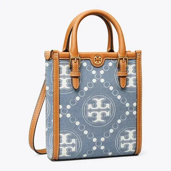 Tory Burch T Monogram Mini Jacquard Denim Tote Bag