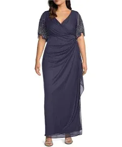 Alex Evenings Women's Flutter Sleeve Empire Waist Long Dress (Plus Size)