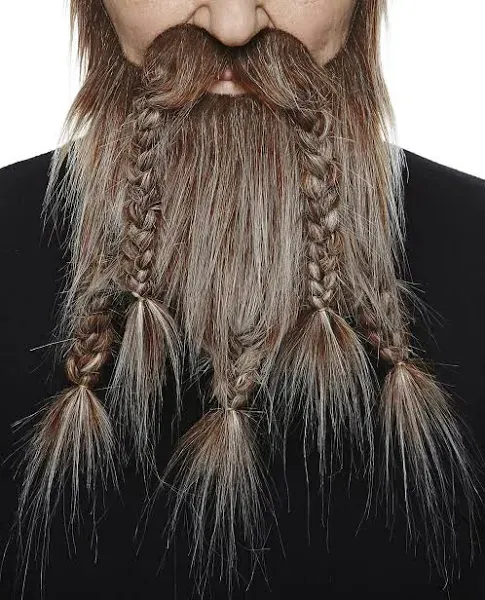 Dlx Brown/White Mustache Braided Beard 3M Viking Self Adhesive Facial Hair Mens