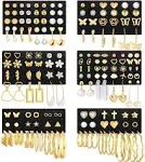 84 Pairs Gold Stud Earrings Set for Women Multipack, Fashion Pearl Cubic Zirconia Butterfly Earrings Packs Piercings, Hypoallergenic Stud Hoops Earrings for Gift