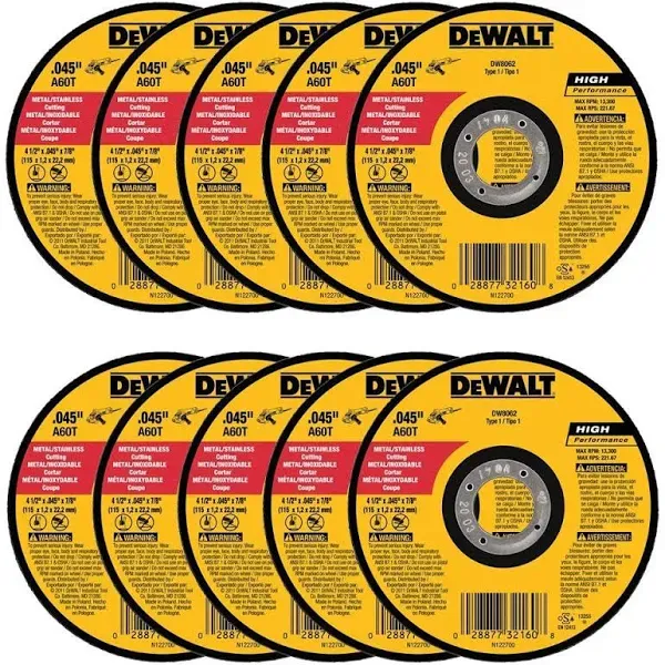 Dewalt Dw8062 4-1/2"x.045"x7/8" Metal Angle Grinder Thin Cutoff Wheel