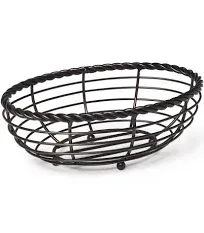 Rope Metal Oval Bread Basket, Black, 11-Inch -