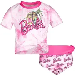 Barbie Little Girls Short Sleeve Rash Guard Bikini Bottom