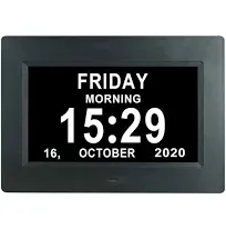 7 &#034;Inch Digital Clock Calendar with Date Day Reminder 12H 24H 2 Modes Black pe66