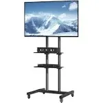 VEVOR Mobile TV Stand, Mobile TV Cart for 32 to 70 inch TVs, Height Adjustable Portable TV Stand with Wheels, Double Tray for A