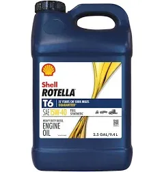 Shell Rotella T6 15W-40 Full Synthetic Diesel Engine  Oil, 2.5 gal.