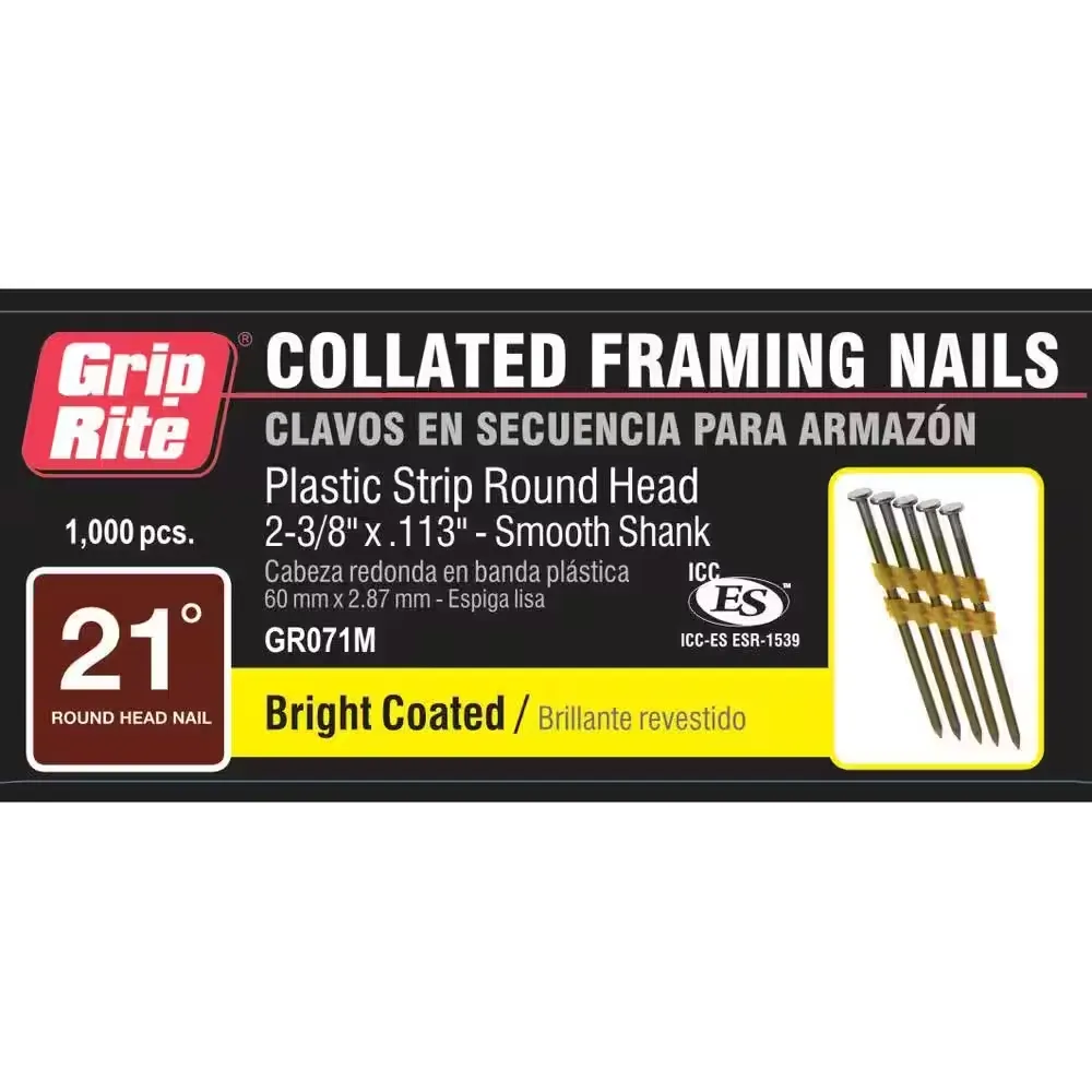 Smooth Shank Nails 2-3/8 in 21° Plastic Collated Vinyl Coated 1000 per Box