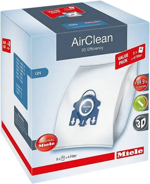 Miele AirClean 3D Efficiency Dust Bag Type GN XL Pack 8 Bags and 4 Filters