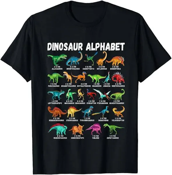 Types Of Dinosaurs Alphabet A-Z ABC Dino Identification T-Shirt