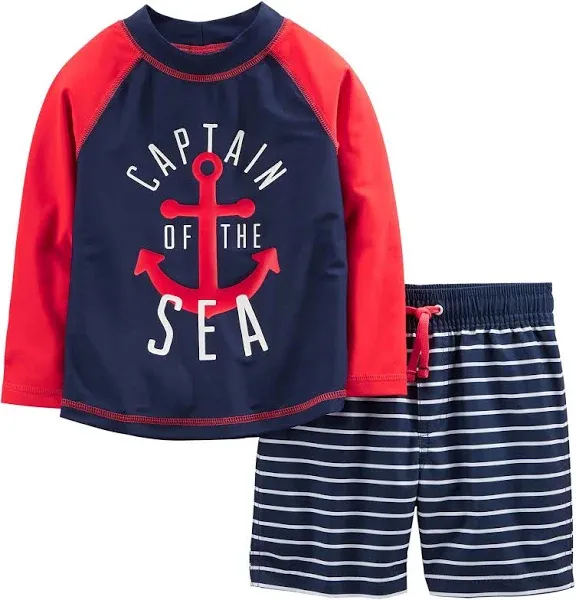 Simple Joys by Carter's Toddlers and Baby Boys' Swimsuit Trunk and Rashguard Set