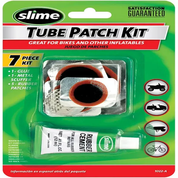 Slime 1022-A Tube Rubber Patch Kit, for Bikes and other Inflatables, contains, 5 Patches, Scuffer and Glue