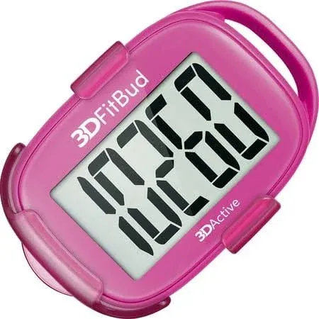 3DFitBud Simple Step Counter PINK Walk 3D Pedometer with Clip and Lanyard, A420S