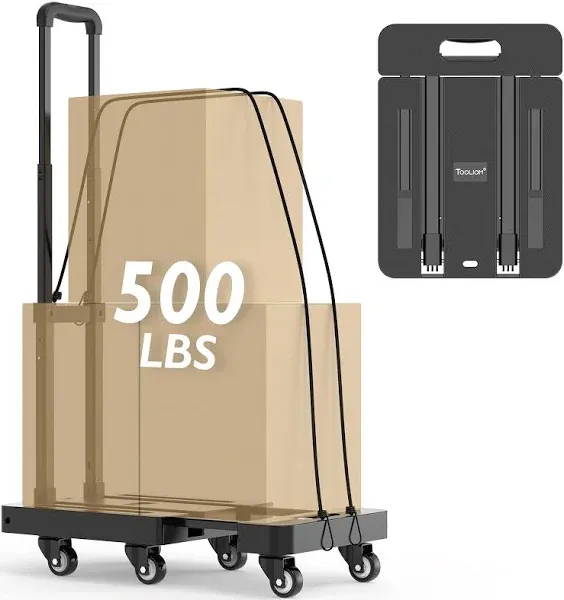 Folding Hand Truck, 500 Lbs Heavy Duty Foldable Luggage Cart with 6 Wheels &amp; ...