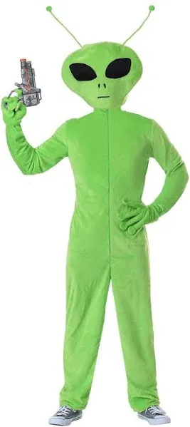 Adult Green Alien Costume Extraterrestrial Jumpsuit, Martian Outfit with Mask & Gloves