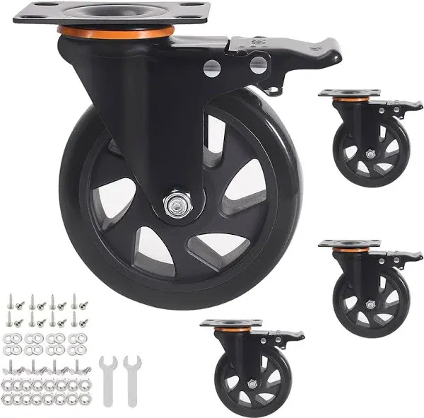 5 inch Caster Wheels 2200lbs,Locking Casters Set of 4 Heavy Duty,YAEMIKY Double Ball Bearing Swivel Plate Caster Wheels for Cart,Workbench,Cabinets（AB Brake/Black）