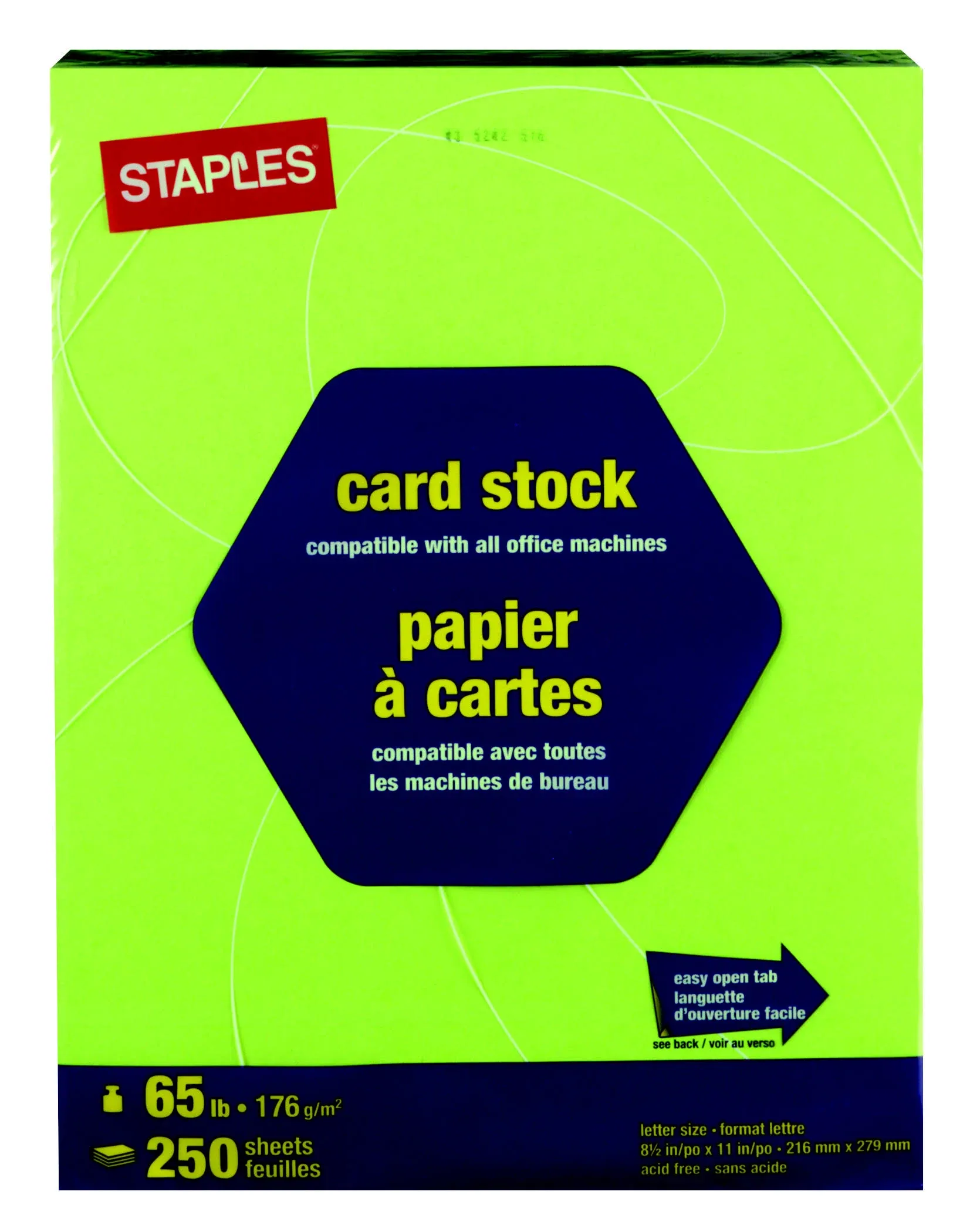 Staples Card Stock, 8.5" x 11", Bright Green - 250 count