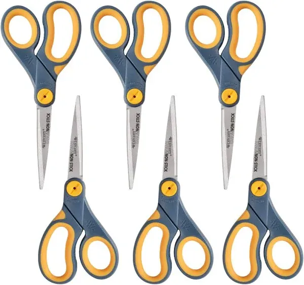 \u200e17597 8-Inch Non-Stick Titanium Scissors For Office and Home, Blue/Gray, 6 Pack