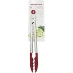 KitchenAid Silicone Stainless Steel Tongs, 12 Inch, Red