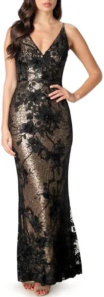 Dress The Population Women's Sharon Lace Overlay Gown