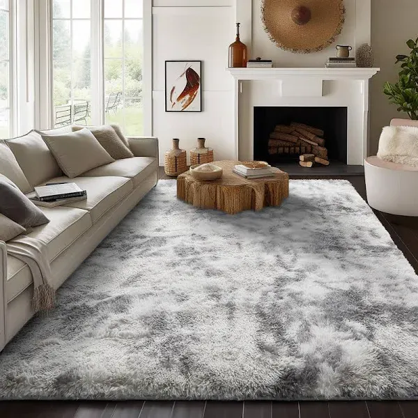 Ophanie Machine Washable Rugs for Bedroom Grey Fluffy Shaggy Soft Area Rug