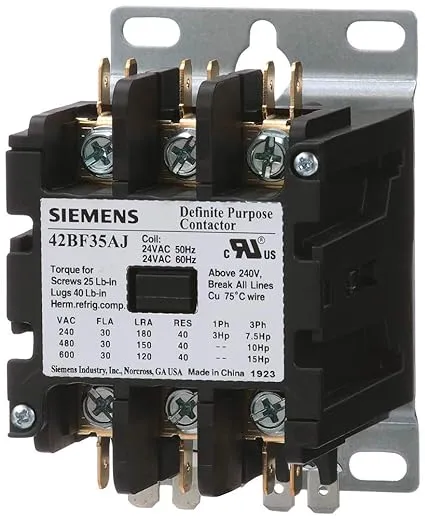 Siemens 42BF35AG Definite Purpose Contactor, 3-Pole, 30 Amp, 208-240V AC Coil Voltage