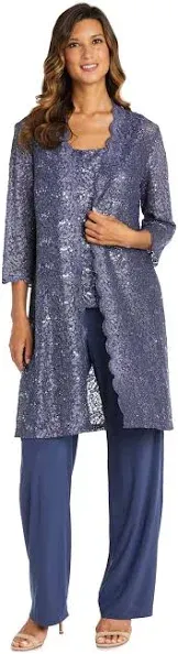 Women's R&M Richards Plus Sequined Lace Pant Suit