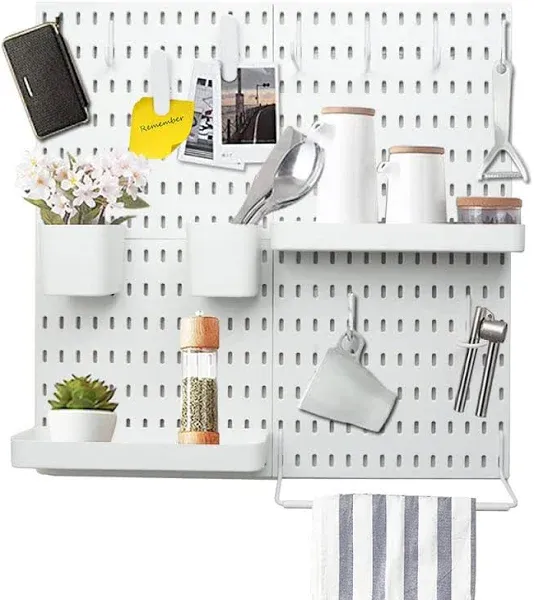 YOKEPO Pegboard Combination Kit with 4 Pegboards with 15 Accessories Modular Hanging for Home Office Wall Organizer, Crafts Organization, Ornaments Display, White | 22" x 22" Peg Boards Wall mount