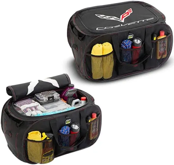 C7 Corvette Pop Up Trunk Organizer - Black - Trunk Organization Caddy with Embroidered Logo 2014-2019 Corvettes