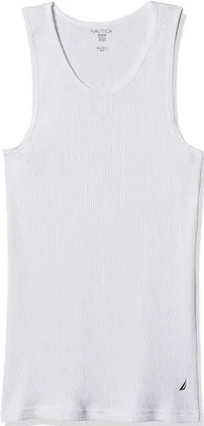 Nautica 4 Pack Ribbed Tank Tops Medium White 100% Cotton, Tag-Free Classic Fit