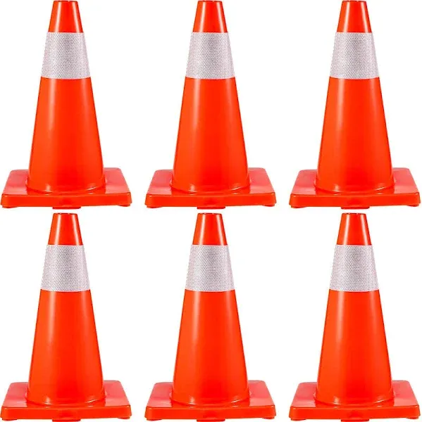 VEVOR Safety Cones, 6 x 36" Traffic Cones, PVC Orange Construction Cones, Reflective Collars Traffic Cones with Weighted Base used for Traffic