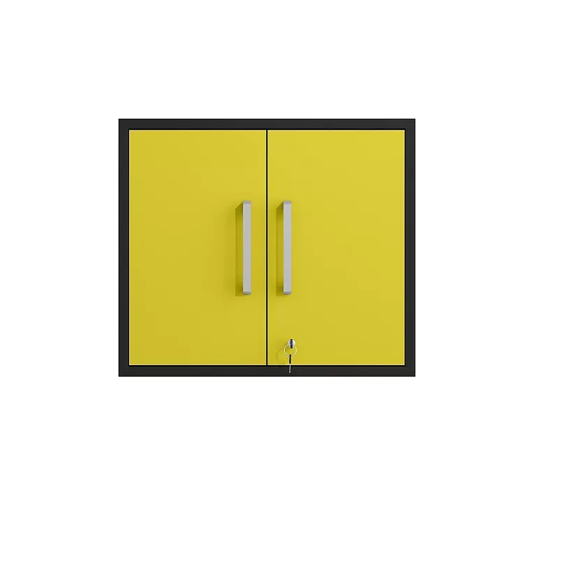 Eiffel Floating Garage Storage Cabinet with Lock and Key in Yellow Gloss