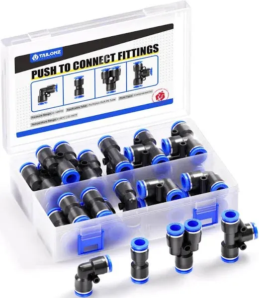 TAILONZ PNEUMATIC 1/4 Inch od Push to Connect Fittings Pneumatic Fittings Kit