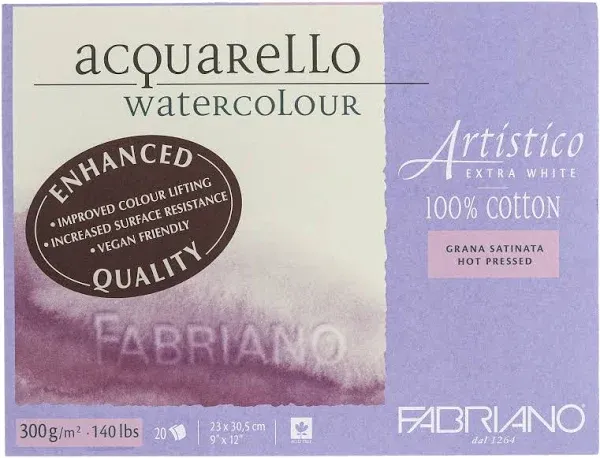 Fabriano Artistico Enhanced Watercolor Block - Extra White, Hot Press, 9" x 12"