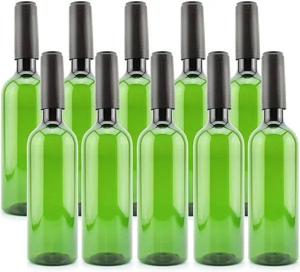 Cornucopia Plastic Wine Bottles (10-Pack, Blue); Empty PLASTIC Bordeaux-Style Wine Bottles with Screw Caps and Seals