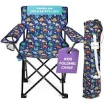 Portable Kids Beach Chair W/ Safety Lock &amp; Cup Holder Playful Dinosaurs Ages 2-7