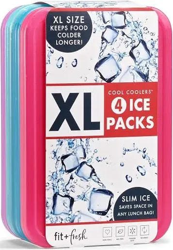 4 Pack XL Slim Ice Packs, Reusable Ice Packs for Lunch Boxes or Coolers, Multi