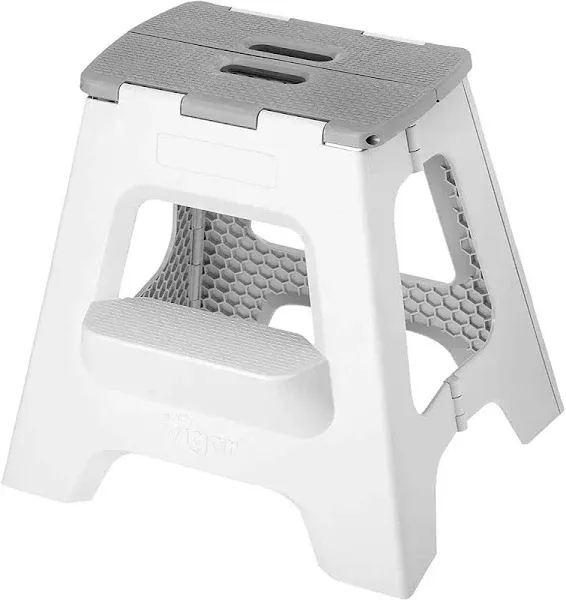 Vigar Compact Foldable 2-Step Stool, 16 Inches, Lightweight, 330-Pound Capacity Non-Slip Folding Step Stool, Gray