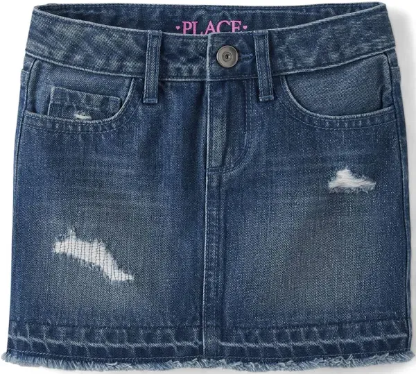 Children&#039;s Place Girls Frayed Denim Skirt With Adjustable Waist, Size 10