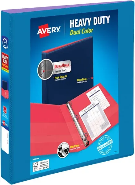 Avery 3-Ring Dual Color Heavy-Duty View Binder, 1" Slant Rings, 49% Recycled, Pool Blue/Lavender