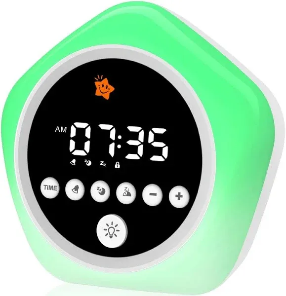 Kids Alarm Clock, Toddler Sleep Training Clock with Red Green Light, Ok to 