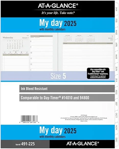 AT-A-GLANCE 2025 Planner, Daily, 8-1/2" x 11", Folio Size, Two Page Per Day Refill, Loose-Leaf (491-225-25)