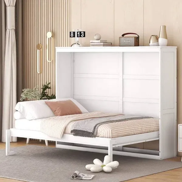 Full Size Murphy Bed Wall Bed Space-Saving for Multipurpose Guest Room Bedroom or Home Office, White