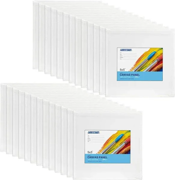 FIXSMITH Canvas Boards for Painting 5x5 Inch, Super Value 24 Pack Mini Canvases, White Blank Canvas Panels, 100% Cotton Primed, Painting Art Supplies