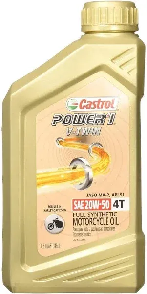 Castrol 159AE1 06080 Power RS V-Twin 20W-50 4-Stroke Motorcycle Oil, 1 Quart 6pk