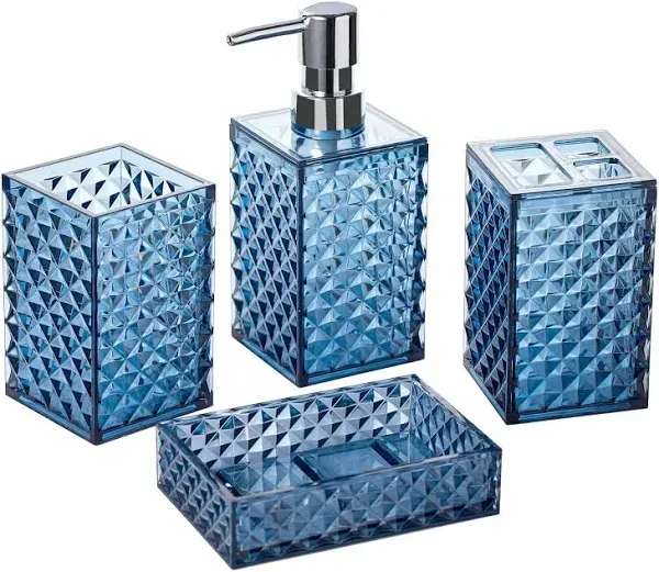  Bathroom Accessories Set, 4 Pack Blue Acrylic Bath Accessory Sets Complete, 